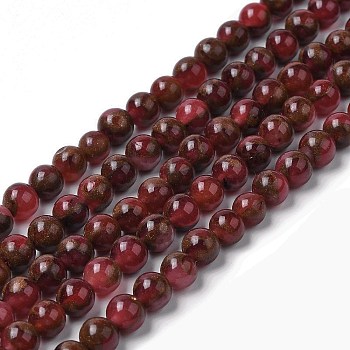 Synthetic Gold Clinquant Stone Beads Strands, Dyed, Round, Pink, 6mm