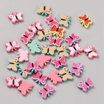 30Pcs Spray Painted Wood Beads, Butterfly, Mixed Color, 16.5x22x5mm, Hole: 2mm