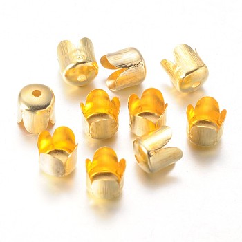Iron Bead Caps, Flower, 4-Petal, Golden Color, about 6.5mm in diameter, 7mm thick, hole: 1mm