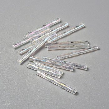 Transparent Colours Rainbow Glass Twist Bugle Beads, Round Hole, White, 25~27x3mm, Hole: 1mm, 100pcs/bag