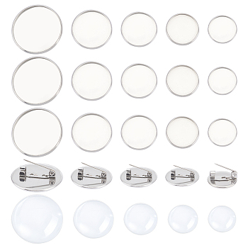 DIY Blank Dome 304 Stainless Steel Brooch Making Kit, Stainless Steel Color, 15.5~27.5x1.8~2mm, Tray: 14~25.5mm