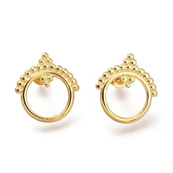 304 Stainless Steel Stud Earrings, with Ear Nuts, Ring, Golden, 16x15.3x2mm, Pin: 0.7mm