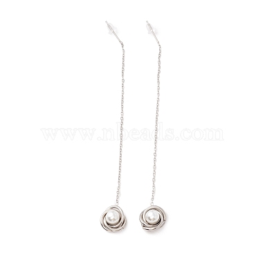 Long Chain with Plastic Pearl Dangle Stud Earrings(EJEW-A067-05P)-4