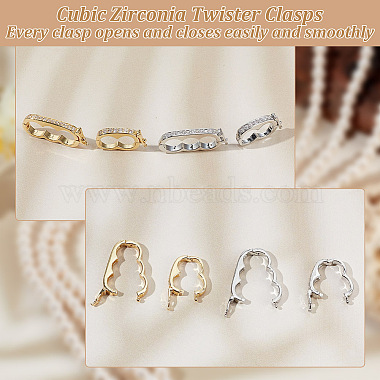 4Pcs 4 Styles Rack Plating Brass Micro Pave Clear Cubic Zirconia Twister Clasps(KK-OC0001-48)-4