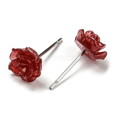 Ohrstecker aus Harz mit Rosenblüten und 316 Edelstahlstiften(EJEW-D070-01A)-2