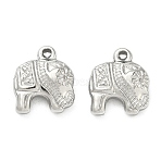304 Stainless Steel Pendants, Elephant Charm, Stainless Steel Color, 15.5x14x6mm, Hole: 1.4mm(STAS-C167-06P)
