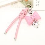 Imitation Leather Keychain, Bowknot Strap Bag Hanging Accessories, Heart, Pearl Pink, 150mm(PW-WGDD4EE-06)