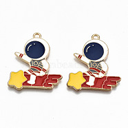 Alloy Enamel Pendants, Cadmium Free & Lead Free, Spaceman with Shooting Star, Light Gold, Colorful, 29.5x26x1.5mm, Hole: 1.6mm(ENAM-S126-020-RS)