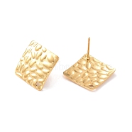 201 Stainless Steel Stud Earrings Finding, with 304 Stainless Steel Pins, Textured Rhombus, Golden, 18.5x18.5mm, Hole: 1.4mm, Pin: 0.7mm(STAS-B035-05G)