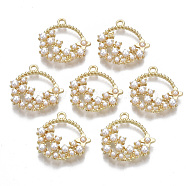 Alloy Pendants, with ABS Plastic Imitation Pearl, Ring with Flower, Light Gold, 22.5x21.5x4.5mm, Hole: 1.8mm(X-PALLOY-T077-06)