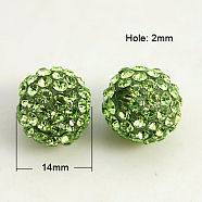 Resin Rhinestone Beads, Grade A, Round, Peridot, 14mm, Hole: 2mm(RB-A025-14mm-A07)