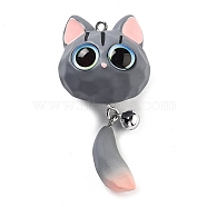 Opaque Resin Kitten Bell Big Pendants, Big Eye Cat Charms with Platinum Tone Iron Loops, Slate Gray, 67x34x30mm, Hole: 2.5mm(RESI-A032-01P-01)