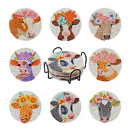 DIY Cattle & Flower Pattern Coaster Diamond Painting Kits, Including Cork, Coaster Holder, Resin Rhinestones Bag, Diamond Sticky Pen, Tray Plate & Glue Clay, Colorful, 100x2mm(DIY-TAC0016-53)