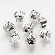 Alloy European Beads, Cloth, Large Hole Beads, Antique Silver, 11x11x9mm, Hole: 4.5mm(PALLOY-G181-08AS)