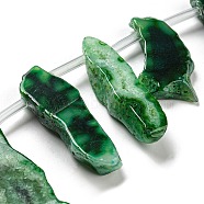 Dyed Natural Agate Nuggets Beads Strands, Green, 19~30x30~56x5~9mm, Hole: 2mm, about 13~15pcs/strand, 15.3 inch(G-E331-08H)