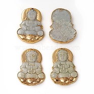 Electroplated Natural Jadeite Pendants, with Brass Findings, Buddha, 48x35.2x7.8mm, Hole: 1mm(G-G811-02G)