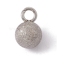 304 Stainless Steel Pendants, Textured, Round Charm, Stainless Steel Color, 8x5mm, Hole: 1.8mm(STAS-E179-04C-P)