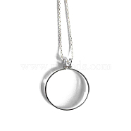 Flat Round Glass Magnifying Pendant Necklace, Zinc Alloy Rope Chain Necklace, Silver, 35.43 inch(90cm)(TOOL-PW0002-04S)