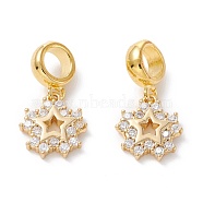 Brass Cubic Zirconia European Dangle Charms, Largr Hole Pendants, Long-Lasting Plated, Real 18K Gold Plated, Star, Clear, 20mm, Hole: 5mm, Pendant: 12x11x2mm(KK-B037-27G)
