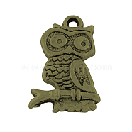 Tibetan Style Alloy Owl Pendants, Cadmium Free & Nickel Free & Lead Free, Antique Bronze, 22x14x3mm, Hole: 2mm, about 550pcs/1000g(TIBEP-3752-AB-FF)