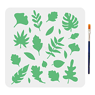 US 1 Set PET Hollow Out Drawing Painting Stencils, with 1Pc Art Paint Brushes and 1 Sheet Craft Cardboard Paper, Leaf Pattern, 300x300mm, 1pc/set(DIY-MA0001-28B)