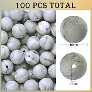 100Pcs Silicone Beads Round Rubber Bead 15MM Loose Spacer Beads for DIY Supplies Jewelry Keychain Making, Gainsboro, 15mm(JX457A)