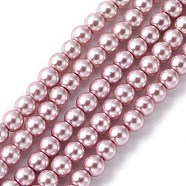Grade A Glass Pearl Beads, Pearlized, Round, Plum, 4mm, Hole: 0.7~1.1mm, about 100pcs/Strand, 16''(40.64cm)(HY-J001-4mm-HX011)
