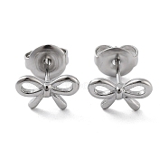 304 Stainless Steel Stud Earrings, Bowknot, Stainless Steel Color, 6x10mm(EJEW-P258-33P)