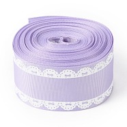 Polyester Printed Grosgrain Ribbon, Single Face Lace Pattern, for DIY Handmade Craft, Gift Decoration , Lilac, 1-1/2 inch(38mm), 10 yards/roll(9.14m/roll)(OCOR-I010-06E)