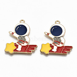 Alloy Enamel Pendants, Cadmium Free & Lead Free, Spaceman with Shooting Star, Light Gold, Colorful, 29.5x26x1.5mm, Hole: 1.6mm(ENAM-S126-020-RS)
