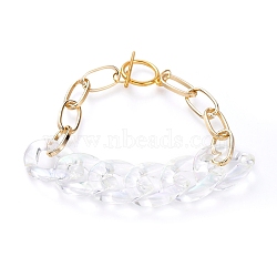 Chain Bracelets, with Transparent Acrylic Linking Rings, Aluminium Paperclip Chains and Alloy Toggle Clasps, Light Gold, 7-7/8 inch(20cm)(BJEW-JB05164-02)