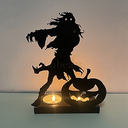 Halloween Theme Iron Candle Holder, Round Tealight Candlestick, Skull, 6x13.5x18cm(HAWE-PW0001-266H)