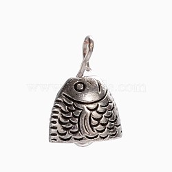 Tibetan Style Zinc Alloy Fish Head Bell Charms, Antique Silver, 13.5x8x9mm, Hole: 2mm(PALLOY-ZN63926-AS)