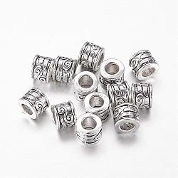Large Hole Beads, Tibetan Style European Beads, Lead Free and Cadmium Free, Column, Antique Silver, 8.5mm in diameter, 7mm thick, hole: 5mm(X-LF11539Y)