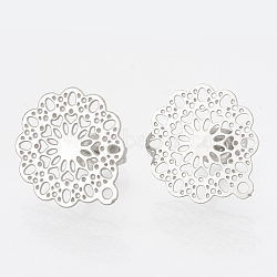 304 Stainless Steel Stud Earring Findings, with Loop, Flower, Stainless Steel Color, 16x14mm, Hole: 1mm, pin: 0.7mm(STAS-S079-34B)