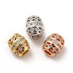 Rack Plating Brass Micro Pave Cubic Zirconia Beads, Long-Lasting Plated, Cadmium Free & Lead Free, Barrel, Mixed Color, 8.5x7.5mm, Hole: 2.7mm(KK-C010-43)