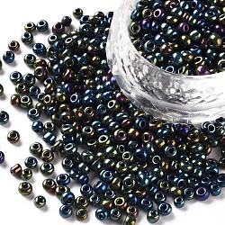 8/0 Glass Seed Beads, Iris Round, Colorful, 3mm, Hole: 1mm, about 2222pcs/100g(X1-SEED-A009-3mm-605)