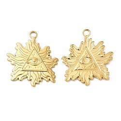 304 Stainless Steel Pendants, Leaf with Triangle & Eye Charm, Real 18K Gold Plated, 28x25x2mm, Hole: 3mm(STAS-Z041-22G)