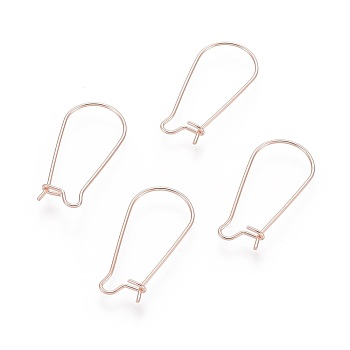 304 Stainless Steel Hoop Earring Findings, Kidney Ear Wire, Rose Gold, 25x12x0.7mm, 21 Gauge