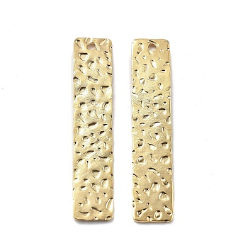 201 Stainless Steel Pendants, Rectangle Charm, Textured, Real 18K Gold Plated, 42.5x8.5x1mm, Hole: 1.4mm