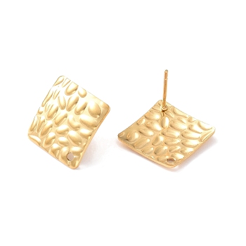 201 Stainless Steel Stud Earrings Finding, with 304 Stainless Steel Pins, Textured Rhombus, Golden, 18.5x18.5mm, Hole: 1.4mm, Pin: 0.7mm