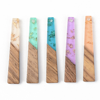 Transparent Resin & Walnut Wood Pendants, with Gold Foil, Trapezoid, Mixed Color, 44.5x8x3mm, Hole: 2mm