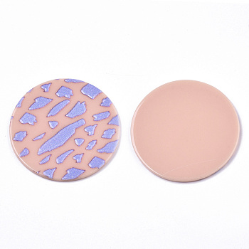 Opaque Printed Acrylic Cabochons, Flat Round, Pink, 39x2~3mm