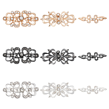 9 Sets 9 Styles Zinc Alloy Rhinestone Snap Lock Clasps, Closure Sewing Fasteners for Garment Accessories, Flower & Bowknot, Mixed Color, 18~27x45~61x4.5~6mm, 1 set/style