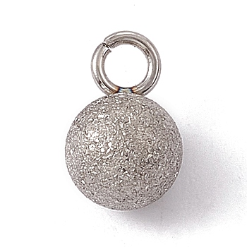 304 Stainless Steel Pendants, Textured, Round Charm, Stainless Steel Color, 8x5mm, Hole: 1.8mm