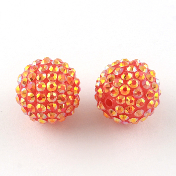 AB-Color Resin Rhinestone Beads, with Acrylic Round Beads Inside, for Bubblegum Jewelry, Tomato, 22x20mm, Hole: 2~2.5mm