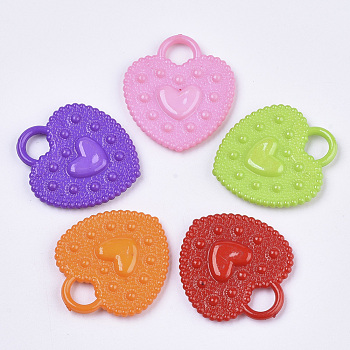 Opaque Acrylic Pendants, Heart, Mixed Color, 31x28x4mm, Hole: 7x6mm, about 370pcs/500g