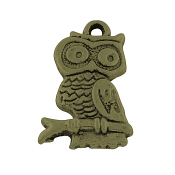 Tibetan Style Alloy Owl Pendants, Cadmium Free & Nickel Free & Lead Free, Antique Bronze, 22x14x3mm, Hole: 2mm, about 550pcs/1000g