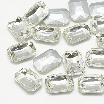 Pointed Back Glass Rhinestone Cabochons, Faceted, Rectangle Octagon, Crystal, 8x6x3mm