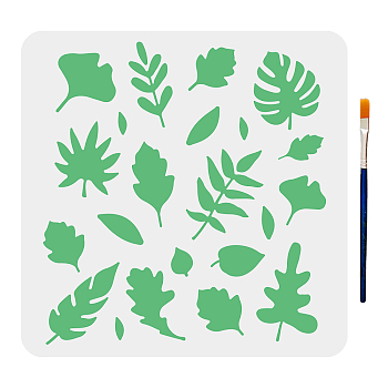 US 1 Set PET Hollow Out Drawing Painting Stencils, with 1Pc Art Paint Brushes and 1 Sheet Craft Cardboard Paper, Leaf Pattern, 300x300mm, 1pc/set